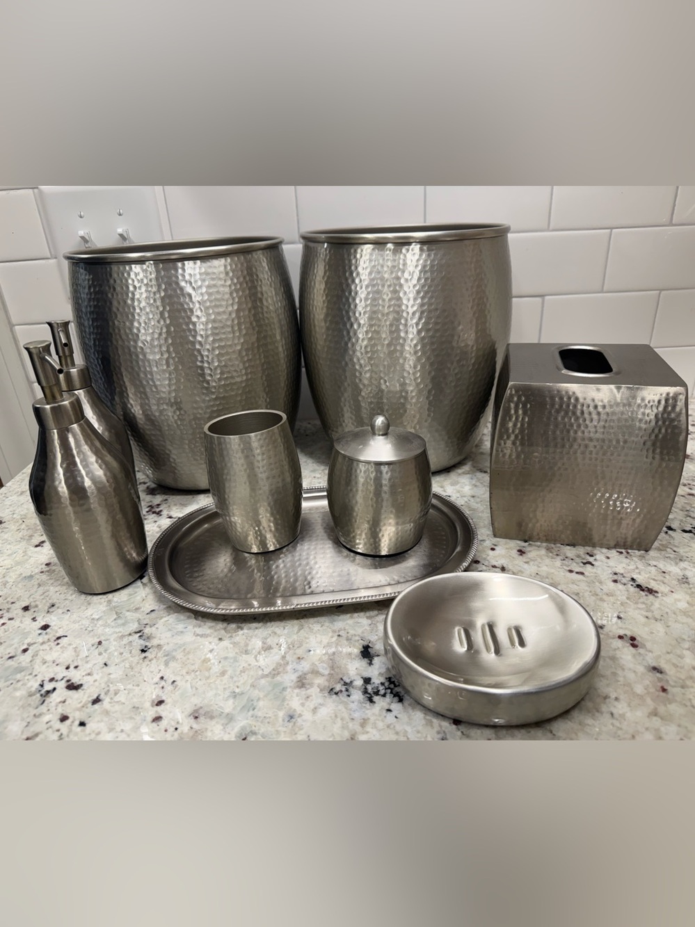 Nu Steel Hammered Stainless Steel Bath Accessory 10 Piece Set - Silver NIB